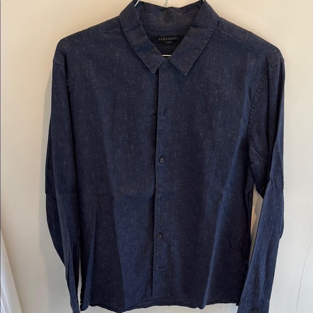 All Saints Dark Blue Textured Shirt
